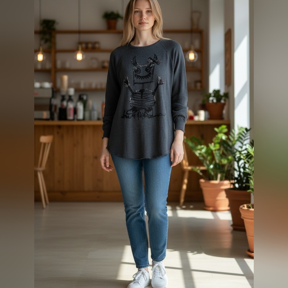 Zara Basic t-shirt Sequined Monster